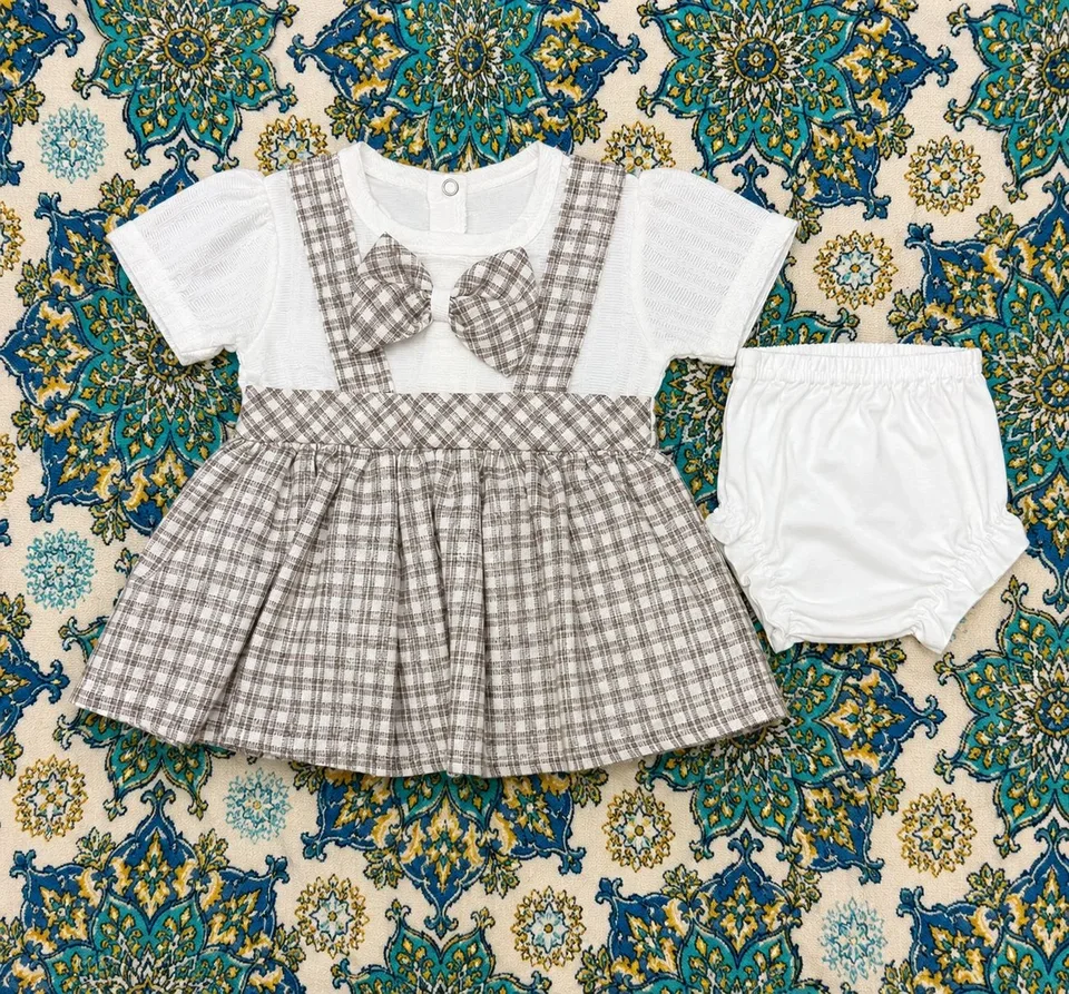 Baby Girls Checked Dress Set with Bloomer